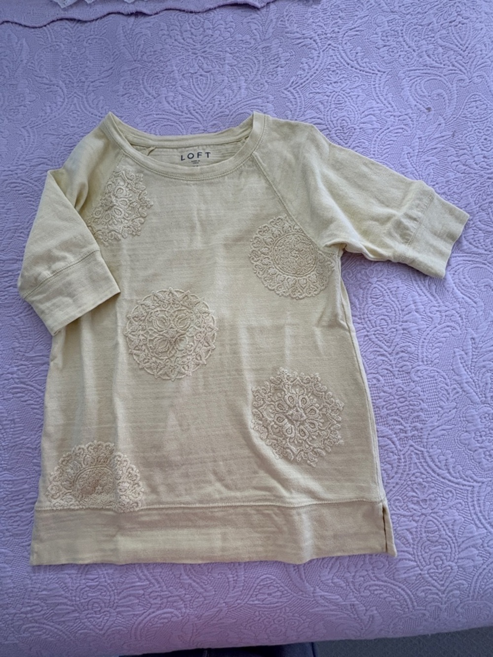 LOFT Women’s Yellow Embroidered Short-Sleeve Top